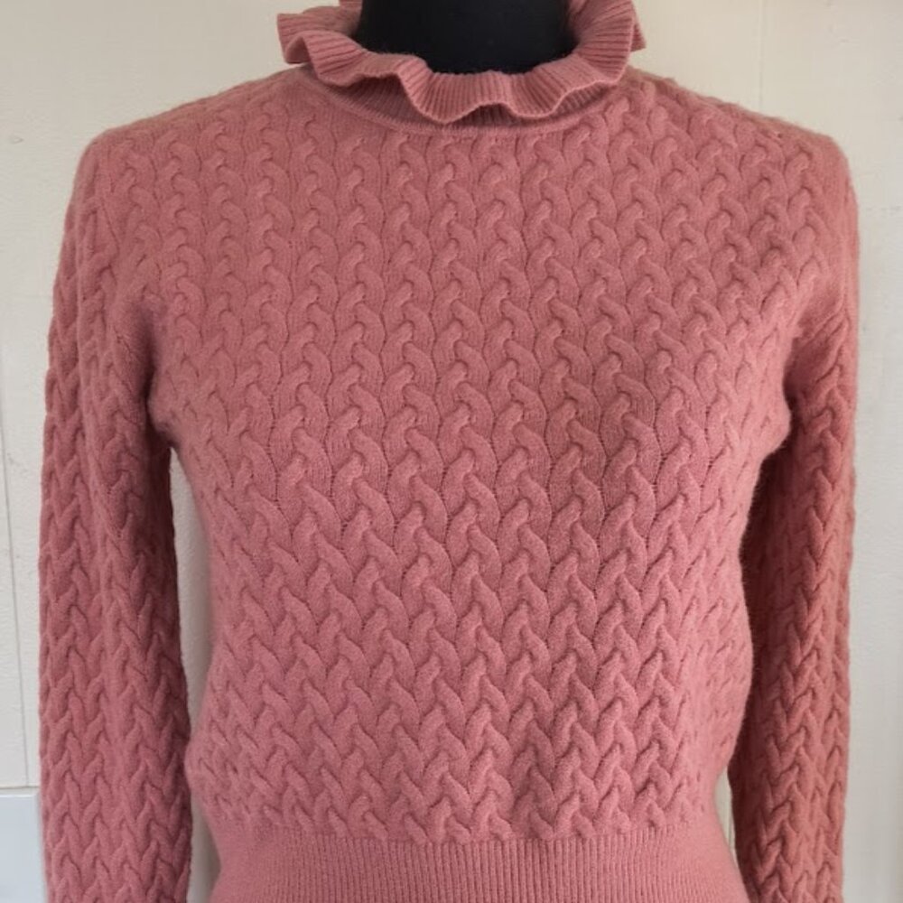 Beautiful Mauve Cable Knit High Neckline with Ruffle Sweater